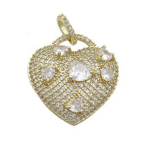 Copper Heart Pendant Pave Zircon Clear Gold Plated, approx 25mm [FN36681]
