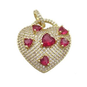 Copper Heart Pendant Pave Zircon Red Gold Plated, approx 25mm [FN36682]
