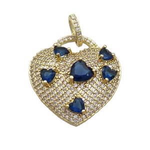 Copper Heart Pendant Pave Zircon Blue Gold Plated, approx 25mm [FN36683]
