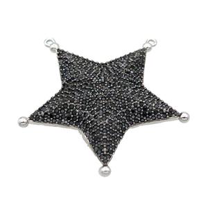 Copper Star Pendant Pave Black Zircon 2loops Platinum Plated, approx 38mm [FN36687]