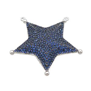 Copper Star Pendant Pave Blue Zircon 2loops Platinum Plated, approx 38mm [FN36689]
