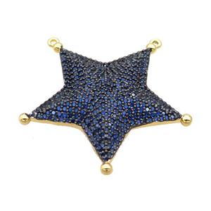 Copper Star Pendant Pave Blue Zircon 2loops Gold Plated, approx 38mm [FN36693]