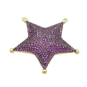 Copper Star Pendant Pave Fuchsia Zircon 2loops Gold Plated, approx 38mm [FN36694]