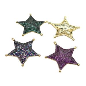 Copper Star Pendant Pave Zircon 2loops Gold Plated Mixed, approx 38mm [FN36697]