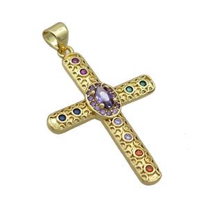 Copper Cross Pendant Pave Zircon Gold Plated, approx 23-32mm [FN36698]