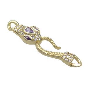 Copper Snake Connector Pave Zircon Purple Gold Plated, approx 9-40mm [FN36699]