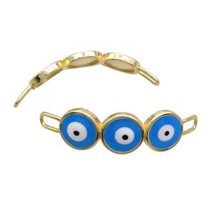 Copper Evil Eye Connector Blue Enamel Bending Links Gold Plated, approx 14-50mm [FN36711]