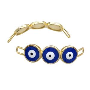 Copper Evil Eye Connector RoyalBlue Enamel Bending Links Gold Plated, approx 14-50mm [FN36712]