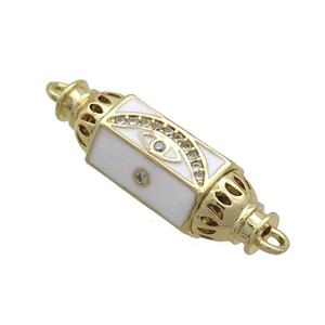 Copper Capsule Hexagon Connector Pave Zircon White Enamel Eye Gold Plated, approx 8-28mm [FN36714]
