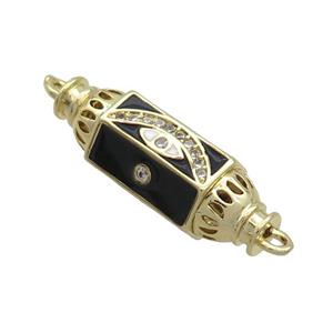 Copper Capsule Hexagon Connector Pave Zircon Black Enamel Eye Gold Plated, approx 8-28mm [FN36715]