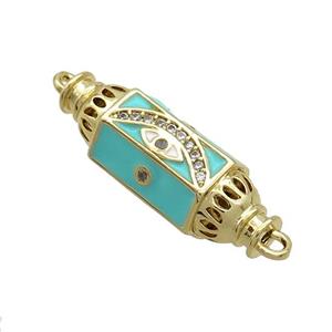 Copper Capsule Hexagon Connector Pave Zircon Green Enamel Eye Gold Plated, approx 8-28mm [FN36717]