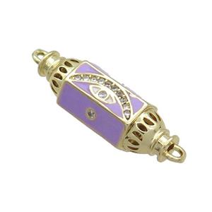 Copper Capsule Hexagon Connector Pave Zircon Lavender Enamel Eye Gold Plated, approx 8-28mm [FN36718]