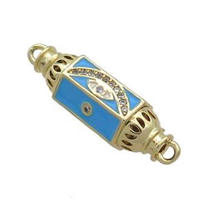 Copper Capsule Hexagon Connector Pave Zircon Blue Enamel Eye Gold Plated, approx 8-28mm [FN36719]
