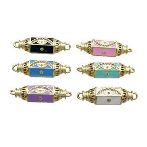 Copper Capsule Hexagon Connector Pave Zircon Enamel Eye Gold Plated Mixed, approx 8-28mm [FN36720]