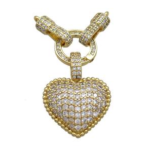 Copper Heart Pendant Pave Zircon 2loops Gold Plated, approx 12mm, 19mm [FN36722]