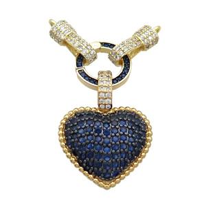 Copper Heart Pendant Pave Blue Zircon 2loops Gold plated, approx 12mm, 19mm [FN36724]