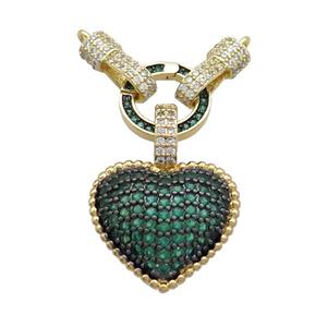 Copper Heart Pendant Pave Green Zircon 2loops Gold plated, approx 12mm, 19mm [FN36725]