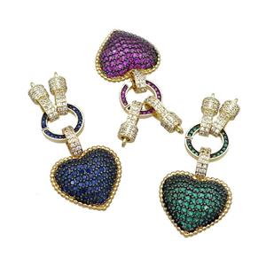 Copper Heart Pendant Pave Zircon 2loops Gold plated Mixed, approx 12mm, 19mm [FN36726]