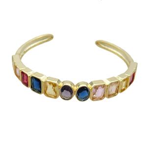 Copper Bangle Pave Zircon Multicolor Gold Plated, approx 10mm, 50-60mm dia [FN36728]