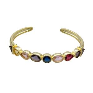 Copper Bangle Pave Zircon Multicolor Gold Plated, approx 8mm, 50-60mm dia [FN36729]