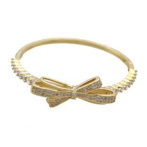 Copper Bnagle Pave Zircon Bowknot Gold Plated, approx 13-35mm, 55mm dia [FN36730]