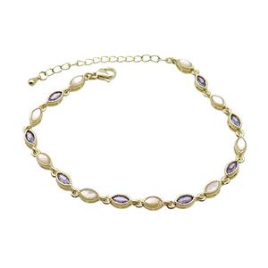 Copper Bracelets Pave Zirocn Purple Eye Gold Plated, approx 4-7mm, 18-24cm length [FN36733]