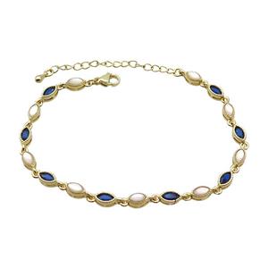 Copper Bracelets Pave Zirocn Blue Eye Gold Plated, approx 4-7mm, 18-24cm length [FN36734]
