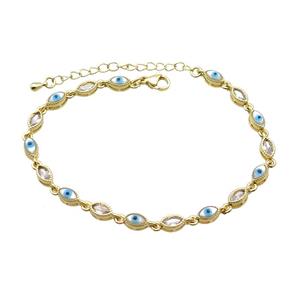 Copper Bracelets Pave Zirocn Evile Eye Gold Plated, approx 4-7mm, 18-24cm length [FN36737]