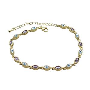 Copper Bracelets Pave Purple Zirocn Evile Eye Gold Plated, approx 4-7mm, 18-24cm length [FN36738]