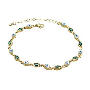 Copper Bracelets Pave Green Zirocn Evile Eye Gold Plated, approx 4-7mm, 18-24cm length [FN36741]