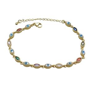 Copper Bracelets Pave Multicolor Zirocn Evile Eye Gold Plated, approx 4-7mm, 18-24cm length [FN36742]