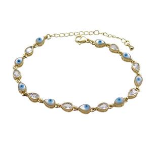 Copper Bracelets Pave Zirocn Teardrop Evil Eye Gold Plated, approx 5-7mm, 18-24cm length [FN36749]