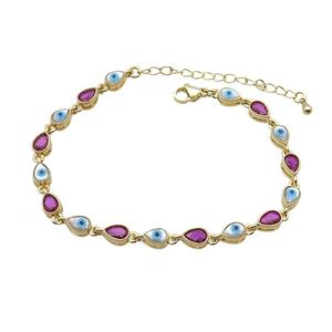 Copper Bracelets Pave Fuchsia Zirocn Teardrop Evil Eye Gold Plated, approx 5-7mm, 18-24cm length [FN36751]