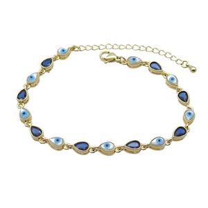 Copper Bracelets Pave Blue Zirocn Teardrop Evil Eye Gold Plated, approx 5-7mm, 18-24cm length [FN36752]
