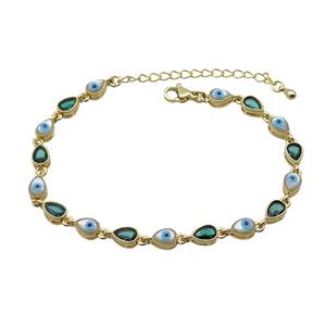 Copper Bracelets Pave Green Zirocn Teardrop Evil Eye Gold Plated, approx 5-7mm, 18-24cm length [FN36753]