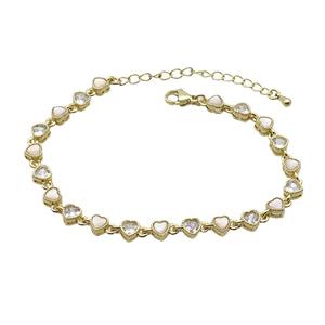 Copper Bracelets Pave Zirocn Heart Gold Plated, approx 5mm, 18-24cm length [FN36755]