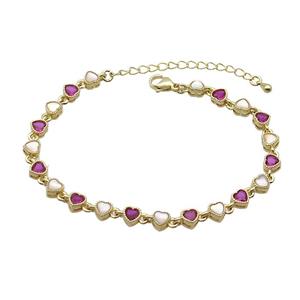 Copper Bracelets Pave Fuchsia Zirocn Heart Gold Plated, approx 5mm, 18-24cm length [FN36757]