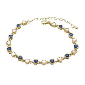 Copper Bracelets Pave Blue Zirocn Heart Gold Plated, approx 5mm, 18-24cm length [FN36758]