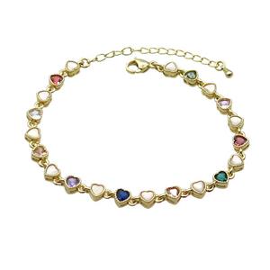 Copper Bracelets Pave Multicolor Zirocn Heart Gold Plated, approx 5mm, 18-24cm length [FN36760]