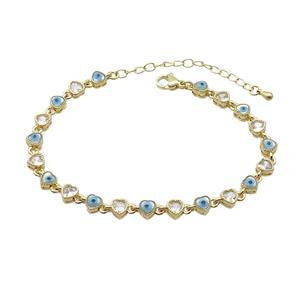 Copper Bracelets Pave Zirocn Heart Evil Eye Gold Plated, approx 5mm, 18-24cm length [FN36761]