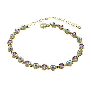 Copper Bracelets Pave Purple Zirocn Heart Evil Eye Gold Plated, approx 5mm, 18-24cm length [FN36762]