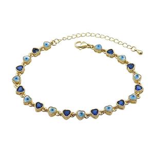 Copper Bracelets Pave Blue Zirocn Heart Evil Eye Gold Plated, approx 5mm, 18-24cm length [FN36764]