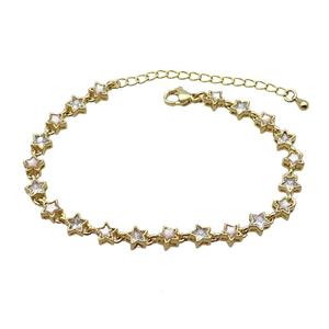 Copper Bracelets Pave Zirocn Star Gold Plated, approx 6mm, 18-24cm length [FN36767]