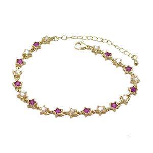 Copper Bracelets Pave Fuchsia Zirocn Star Gold Plated, approx 6mm, 18-24cm length [FN36770]