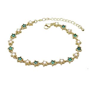 Copper Bracelets Pave Green Zirocn Star Gold Plated, approx 6mm, 18-24cm length [FN36771]