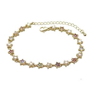 Copper Bracelets Pave Multicolor Zirocn Star Gold Plated, approx 6mm, 18-24cm length [FN36772]