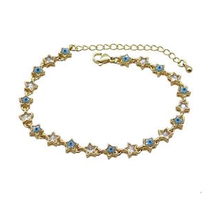 Copper Bracelets Pave Zirocn Star Evil Eye Gold Plated, approx 6mm, 18-24cm length [FN36773]