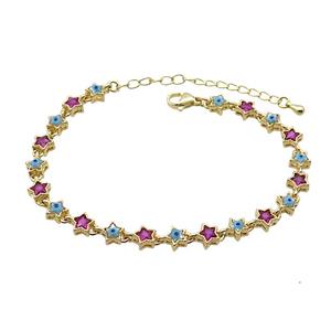 Copper Bracelets Pave Fuchsia Zirocn Star Evil Eye Gold Plated, approx 6mm, 18-24cm length [FN36775]