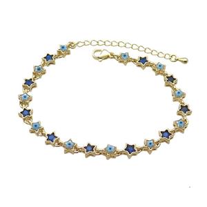 Copper Bracelets Pave Blue Zirocn Star Evil Eye Gold Plated, approx 6mm, 18-24cm length [FN36776]
