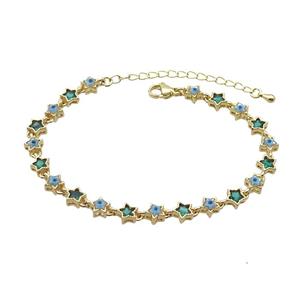 Copper Bracelets Pave Green Zirocn Star Evil Eye Gold Plated, approx 6mm, 18-24cm length [FN36777]